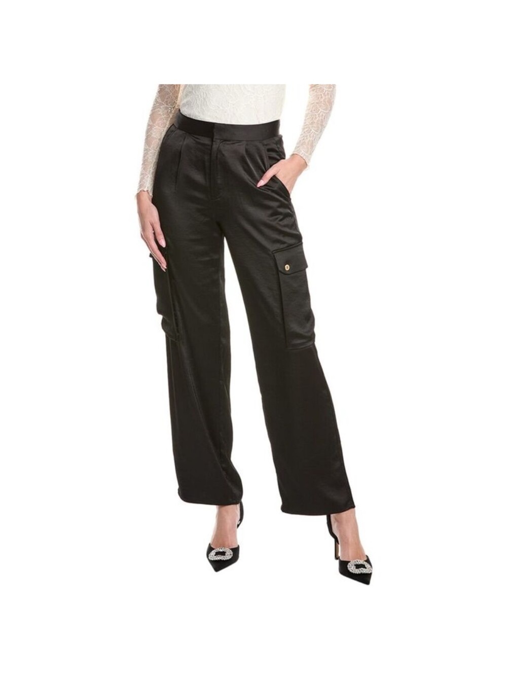 Maje Black Satin Wide-Leg Cargo Pants size 34 (XS)